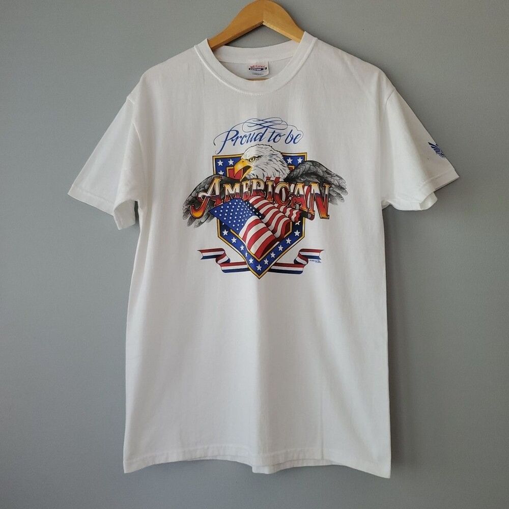 Hanes Comfort White Proud To Be An American Vintage Eagle Tee Shirt Unisex MED